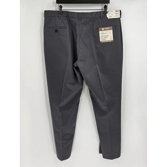 Haggar Pants Mens 42x30 Classic Fit Premium No Iron Khaki Flat Front Gray New - Picture 2 of 5